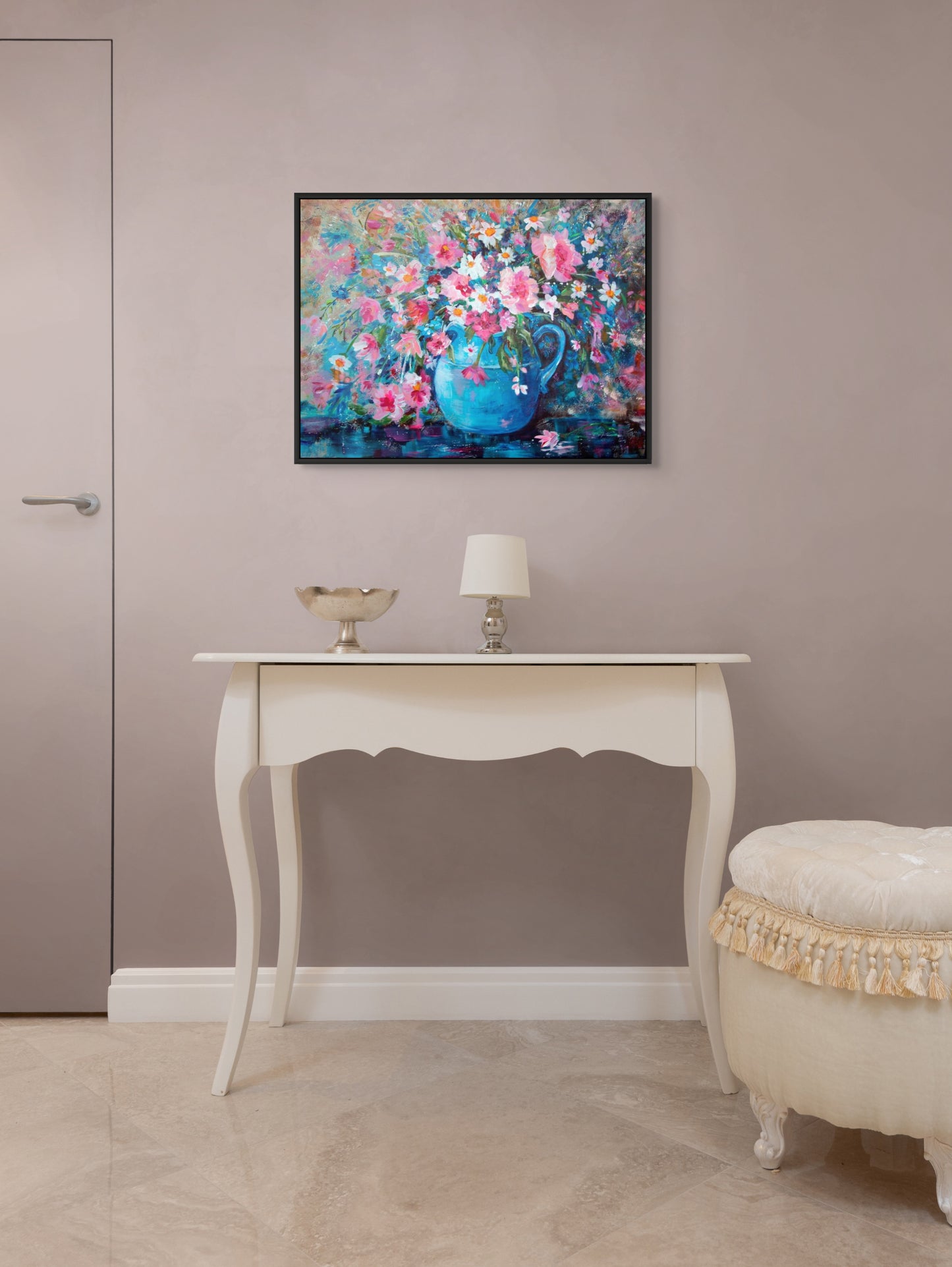 Blossoms in a Blue Vase - Canvas Print